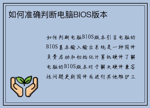 如何准确判断电脑BIOS版本