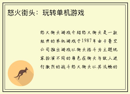 怒火街头：玩转单机游戏