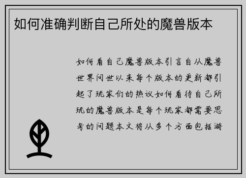 如何准确判断自己所处的魔兽版本